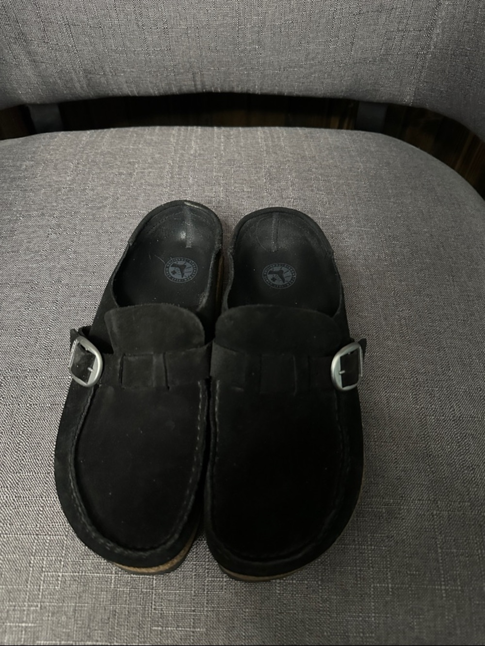 Black Suede Buckle Slip-On Clogs